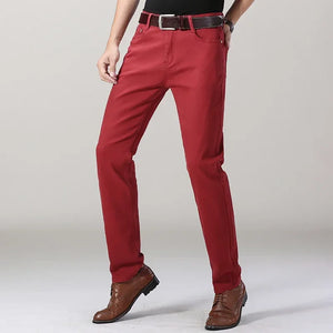 Men's Jeans Pure White Fashion Elastic Slim Youth Slimming Straight Leg Male Pants Business Casual Middle Age High End Trousers - You Offer
