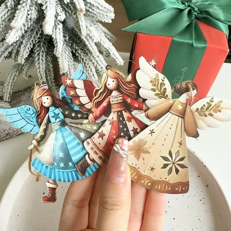4/40pcs Christmas Tree Hanging Pendant Angels Doll Pendant Wooden Angels Decorations for Christmas Party New Year Wedding Decor