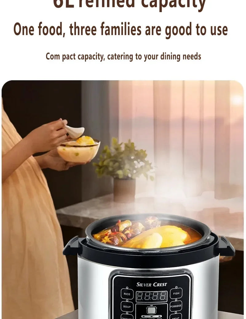 Electric Pressure Cooker 6L Large Capacity Household Multifunctional Electric Rice Cooker Intelligent Booking 3-step Timer Gears - You Offer