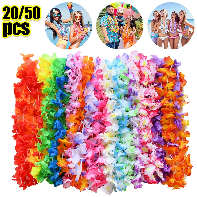 5-50Pcs Hawaiian Artificial Flower Necklace Summer Tropical Beach Birthday Party Decoration Supplies Wedding Favors for Guests