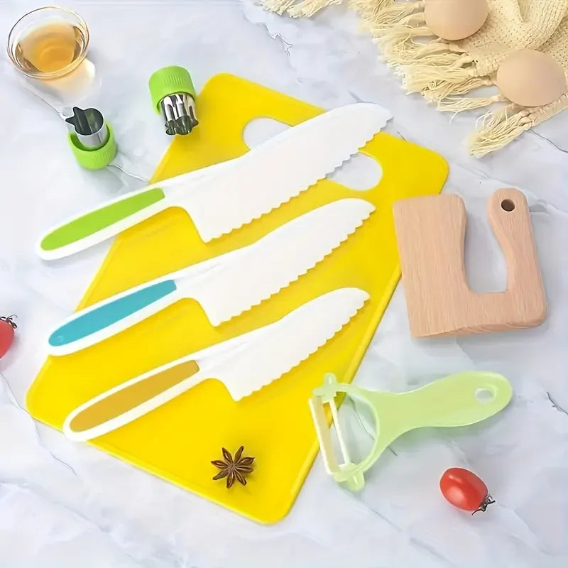 17PCS Kids Cooking Sets Real Cooking Montessori Kitchen Toys for DIY Plastic Kitchen Accessories Tools Toddlers Kids Safe Knives - You Offer