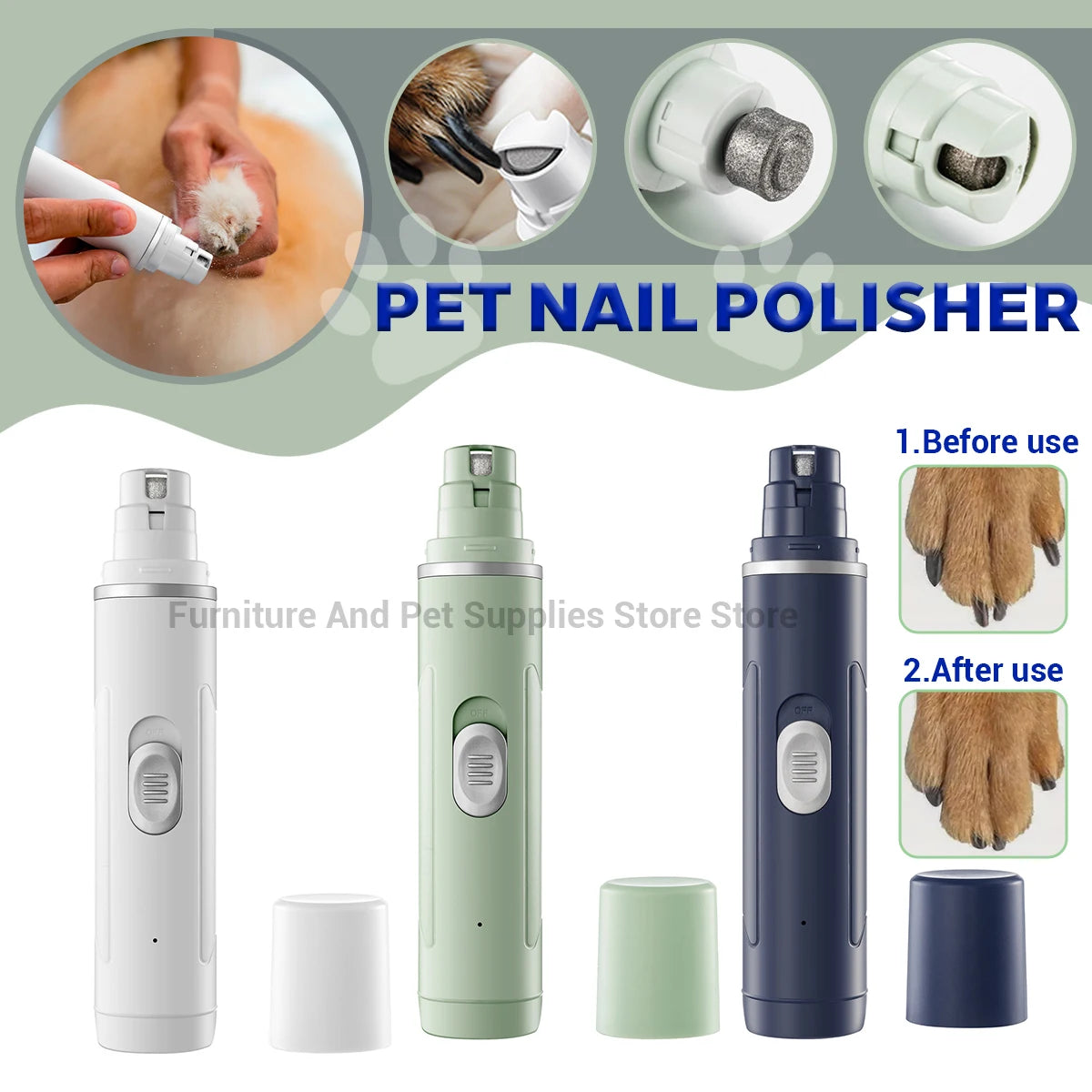 Electric Dog Nail Grinder Pet Nail Clipper USB Rechargeable Pet Nail Trimmers Painless with Polisher Wheel for Small/Large Pets