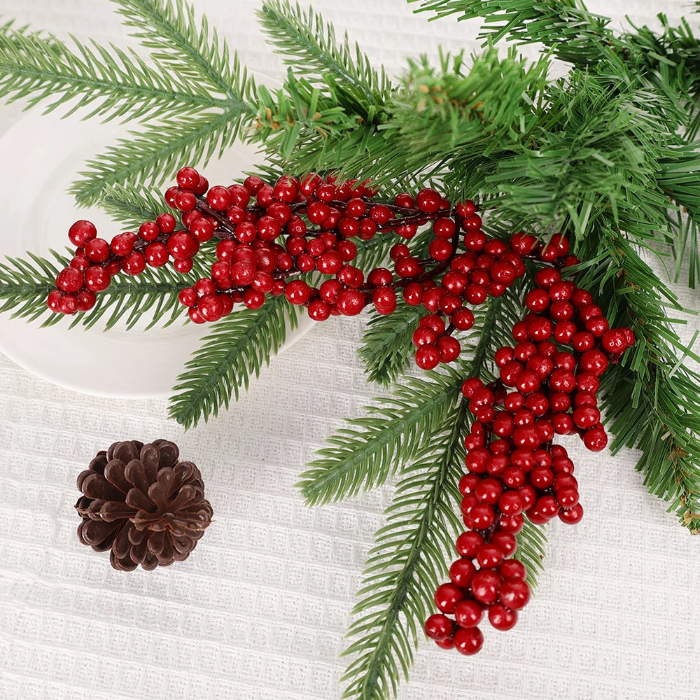 Berry Artificial Flower Fruit Red Berry Simulation Cherry Stamen Berries for Home Christmas Decoration DIY Gift Wreath Wholesale