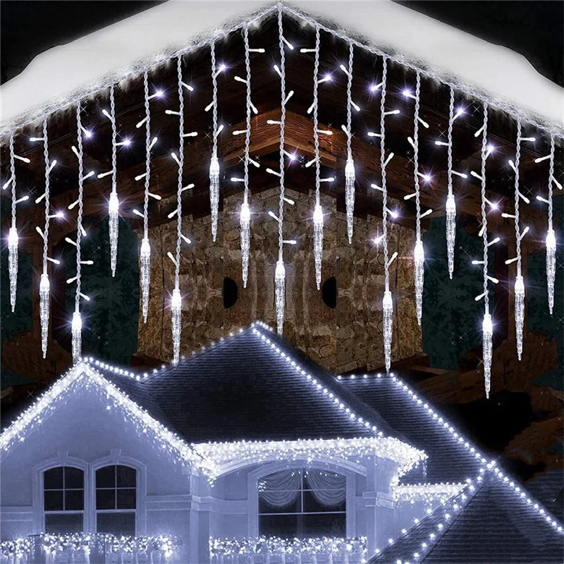 5m-28m Outdoor Christmas Garland LED Curtain Icicle String Lights Fairy Light Droop 0.6-0.8M Mall Garden Street Decorative Light