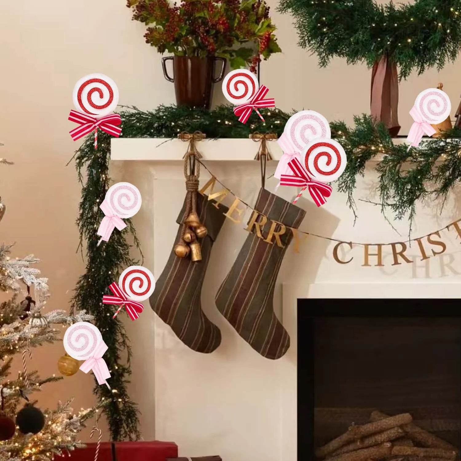 20/1x Christmas Candy Cane Ornaments Plastic Glitter Xmas Tree Hanging Pendants Twisted Crutch Candy Canes New Year Party Favors