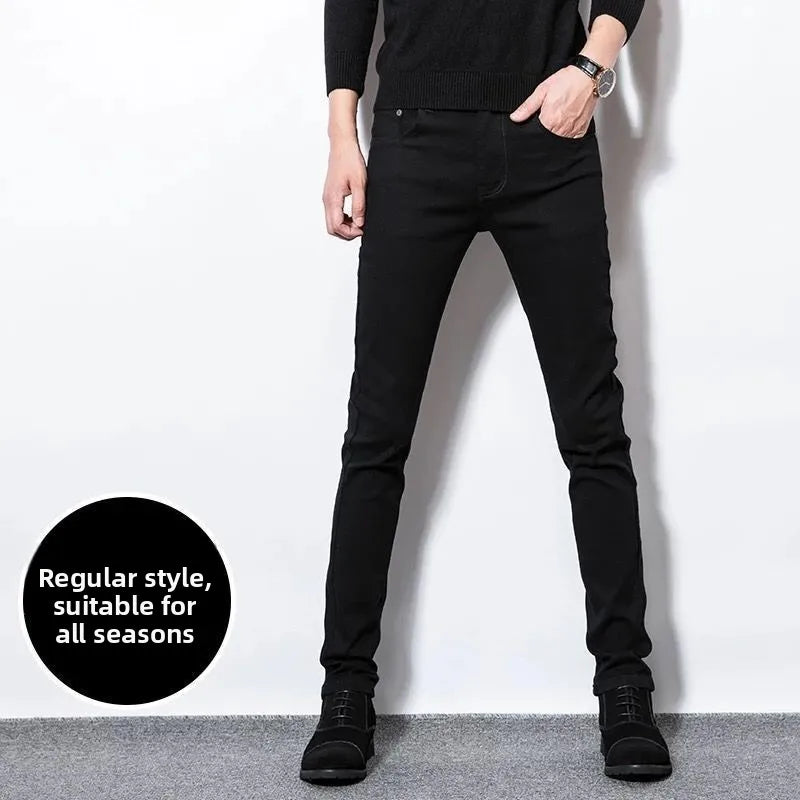 High-End Retro Men's Slim Fit Straight Leg Stretchy Faionable Jeans Spring Autumn Long Trousers Cotton Stretch Denim mid Wa...