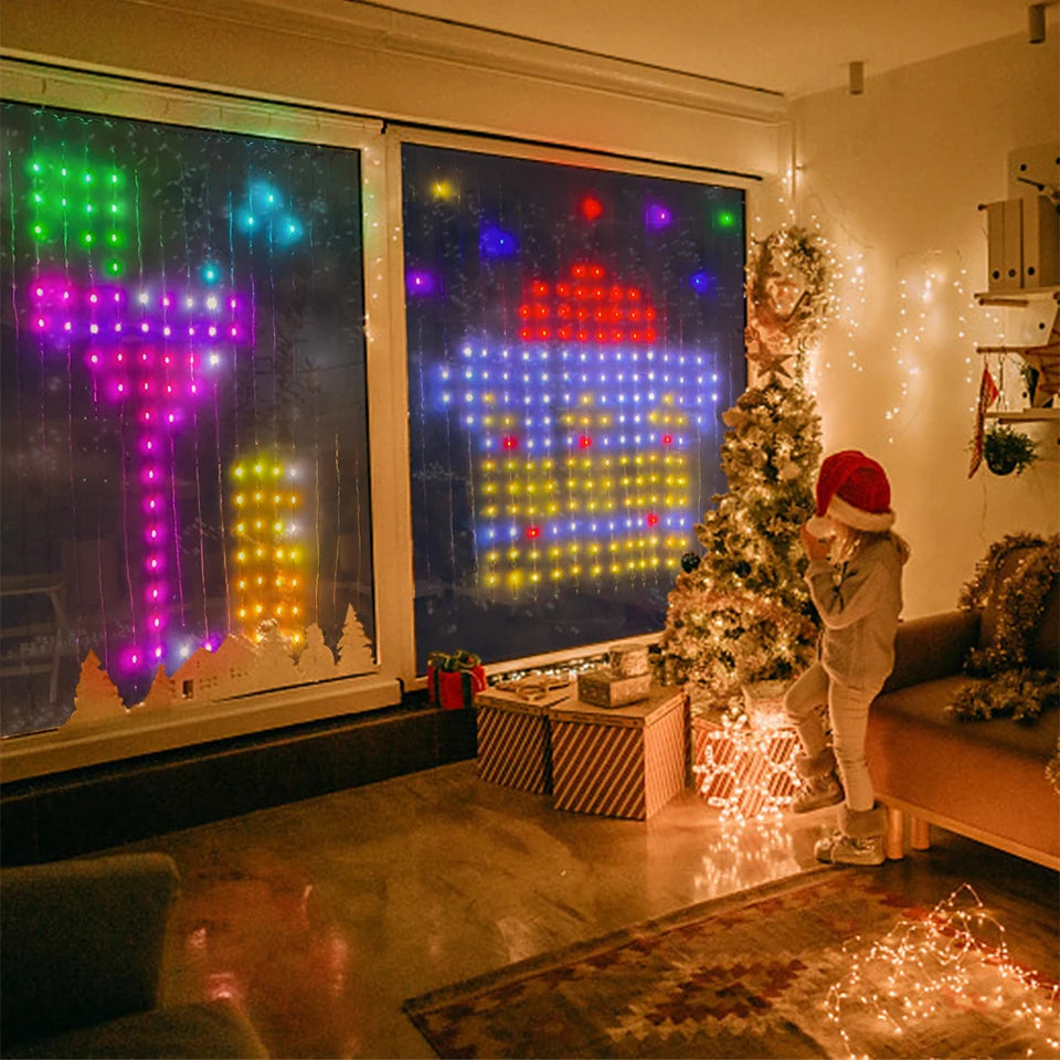 Smart Curtain USB RGB Christmas Fairy Lights 400LEDs Music Mode Programmable Bluetooth App Control LED String DIY Text Pattern