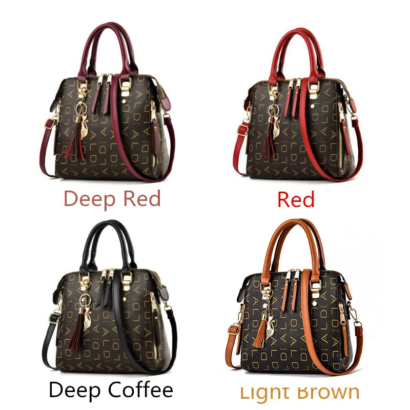 Fashion English Letter Handbag Women PU Leather Tassel Top-handle Bag Luxury Shoulder Bag Large Capacity Lady Tote Design Purse - You Offer
