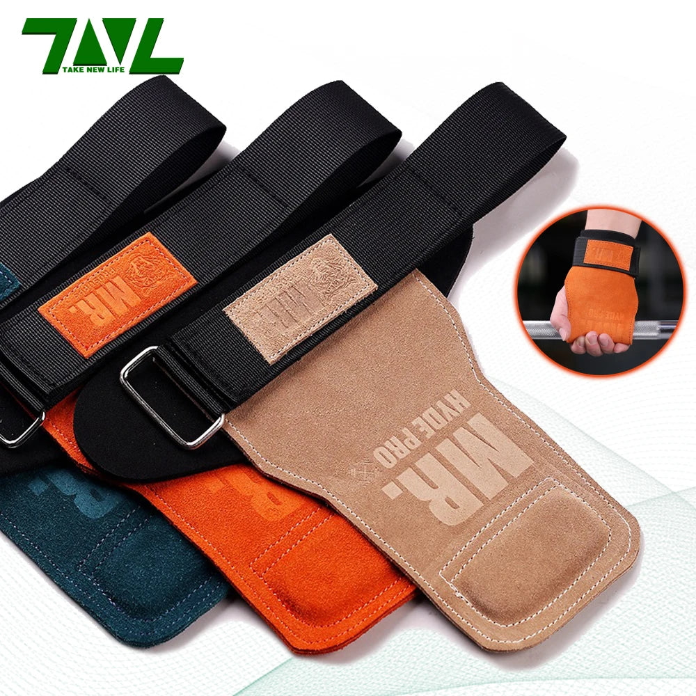Cowhide Lifting Straps Grips Gym Fitness Sport Gloves Anti-Skid Pads For Deadlift Workout Strength Training