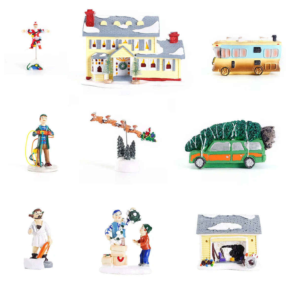 Brightly Lit Building Christmas Santa Claus Car House Village Holiday Garage Decoration Griswold Villa Home Desktop Figurines
