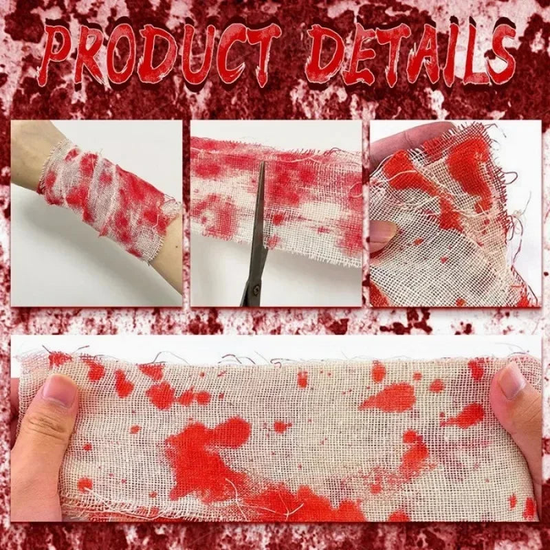 Halloween Bloody Gauze Roll Bloody Bandage  Wrap Fake Blood Creepy Costume Gauze Mummy Zombie Costume Accessories Party Decor