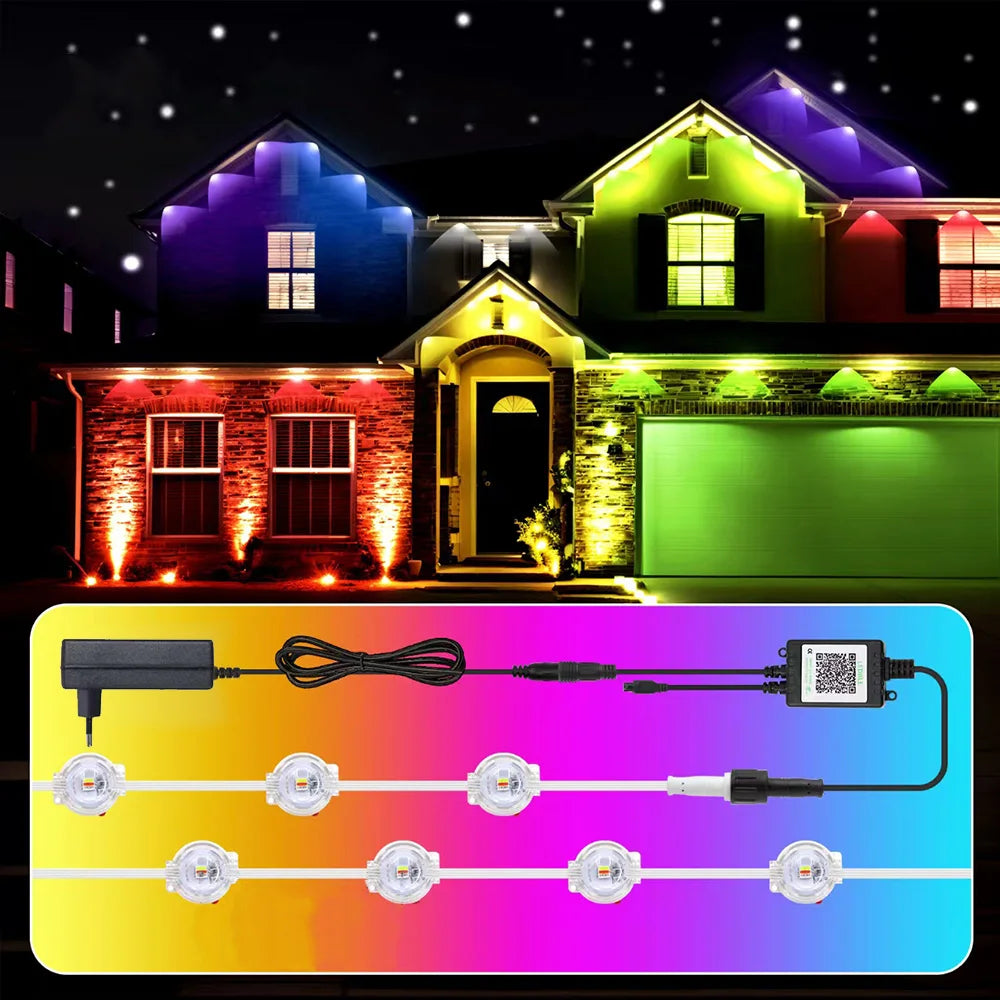 RGB 30M Eaves Lights Smart Bluetooth Permanent Outdoor Lights Outdoor Waterproof Garden Lighting Strings Decor Christmas Lights
