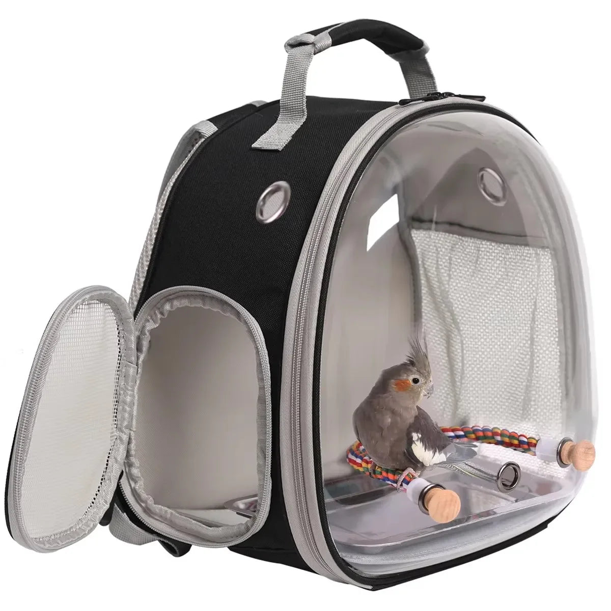 Bird Cage Parrot Travel Carrier Backpack with Rope Perch Stainless Steel Tray Clear Bubble Space Capsule Birds Pet Accessories