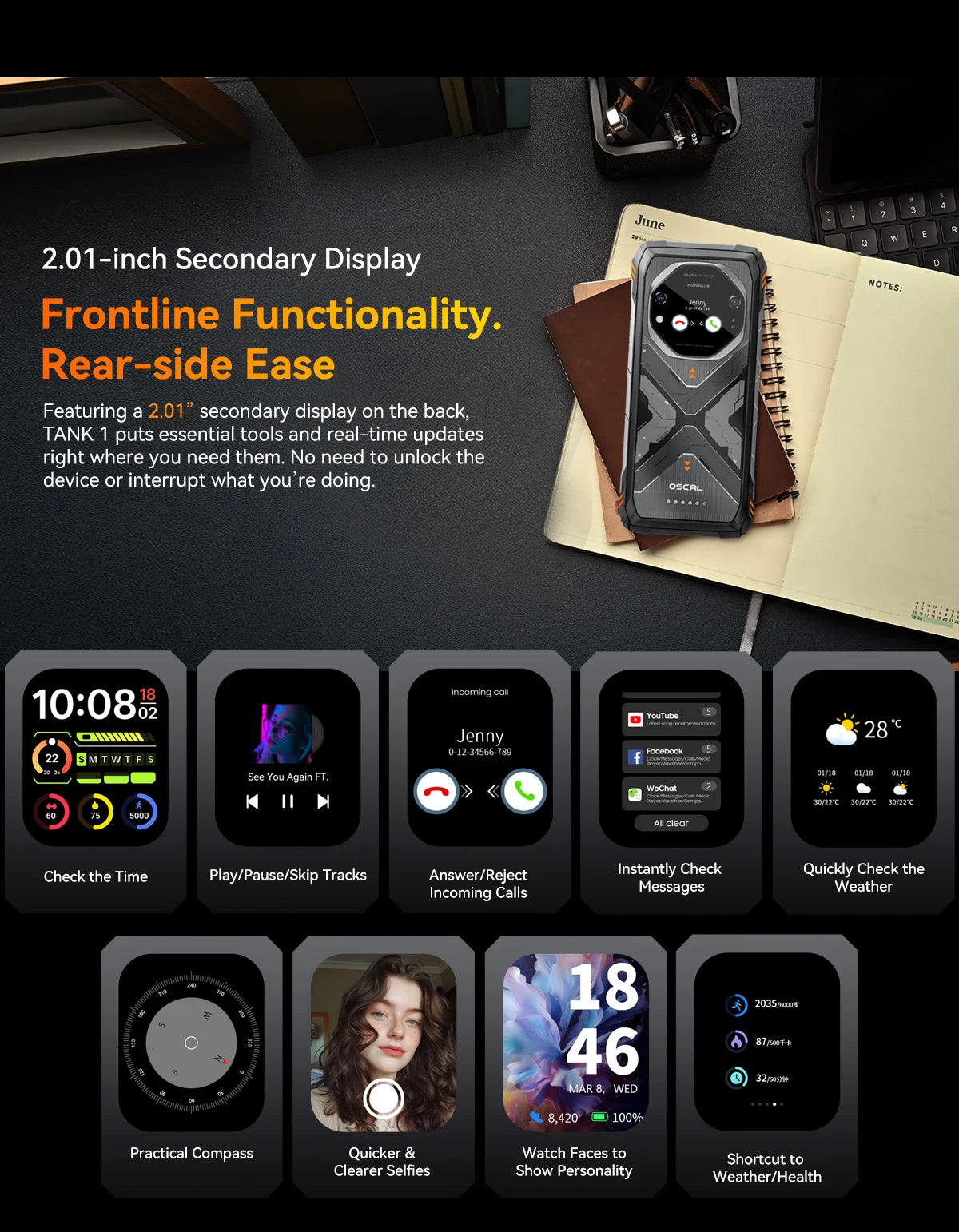 Blackview OSCAL TANK 1 Outdoor 5G Rugged Smartphone,20000mAh Battery, 6.78" 120Hz FHD+ Display, 16GB+512GB, 64MP+50MP Camera