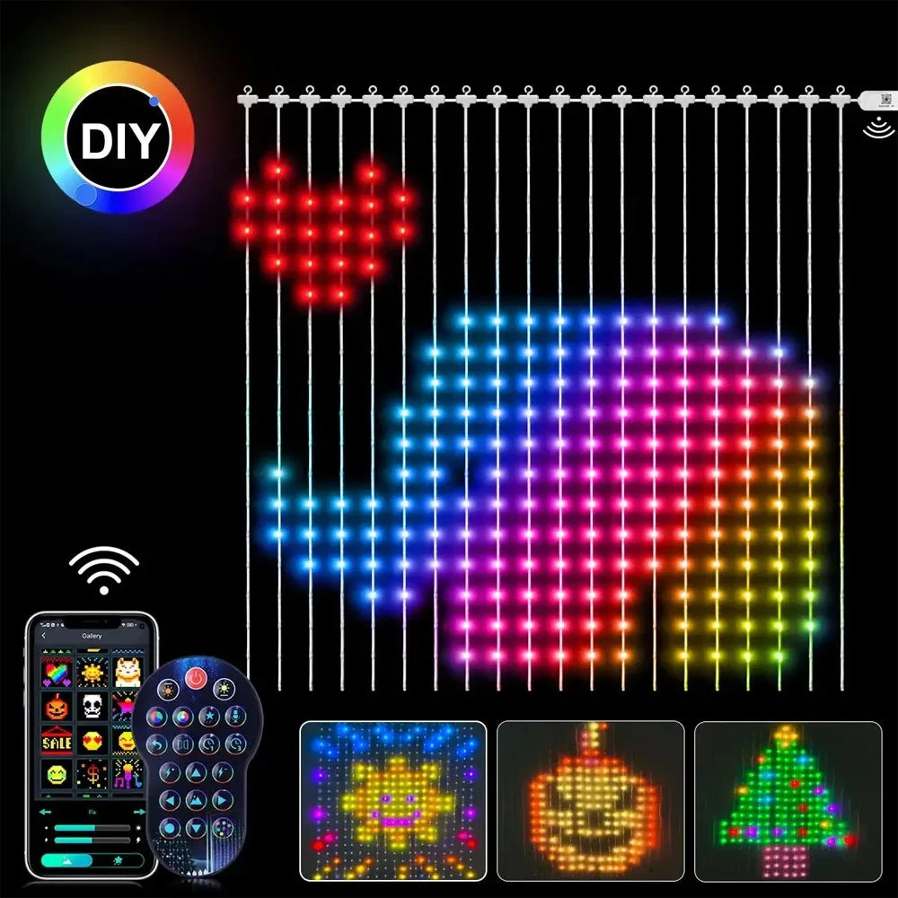 Smart Curtain Lights Window LED Fairy Lights APP Control DIY Pattern Music Sync Waterproof Outdoor Garden Wedding Holiday Decor