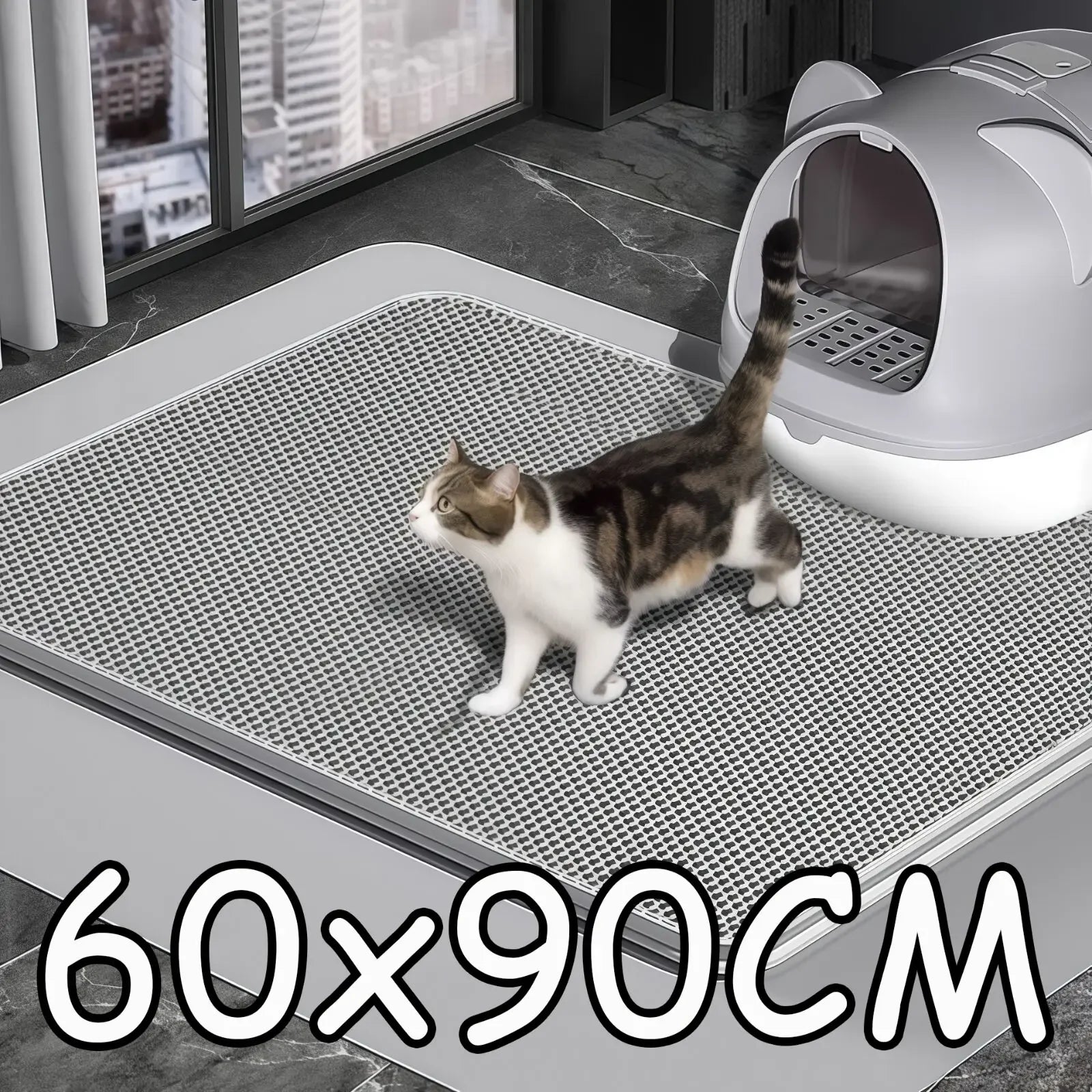 90x60CM Large Cat Litter Mat Waterproof Double Layer Non Slip Litter Box Tray Washable Durable Pet Toilet Sand Trapping Mat