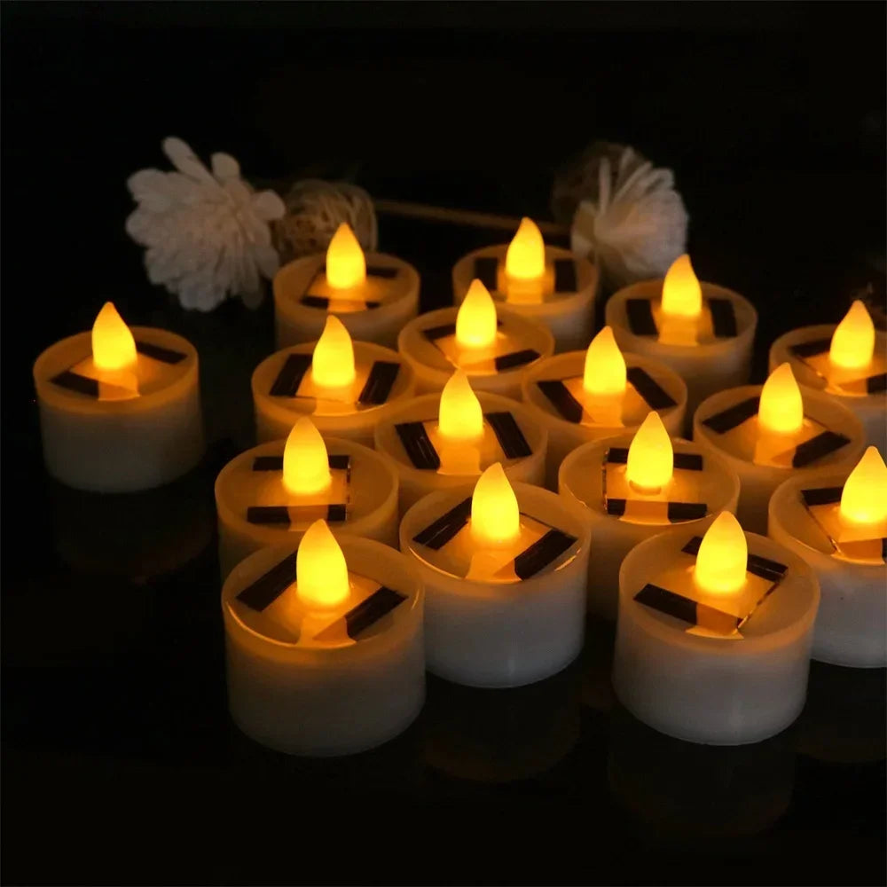 Solar LED Flameless Candles Waterproof Rechargeable Lights for Outdoor Garden Party Halloween Gift Day of the Dead Decoration