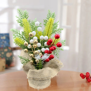 SRETNO Mini Christmas Trees Desktop Ornament Red Fruit Pine Pagoda Artificial Plants Christmas Decorations Arbolitos De Navidad