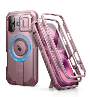 For iPhone 16 Case Kickstand Compatible with MagSafe Shockproof Bumper Cases with Slide Camera Cover  Built-in Screen Protector