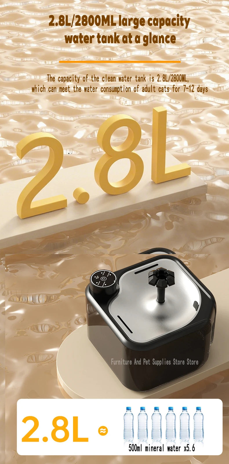 Wireless Automatic Cat Water Fountain 3600mAh 2800ML Pet Water Dispenser For Dog Cat Infrared Sensor Smart Pet Drinkier Fountain