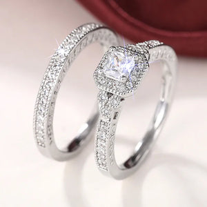 925 Sterling Silver Set Rings for Women 2Pcs Luxury Cubic Zircon Wedding Accessories Temperament Elegant Female Jewelry - You Offer
