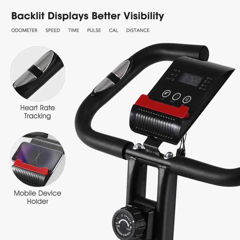 Exercise Bike 3 IN 1 Stationary Bike Folding Exercise Bike with 8-Level Adjustable Resistance Comfortable Seat Cushion LCD