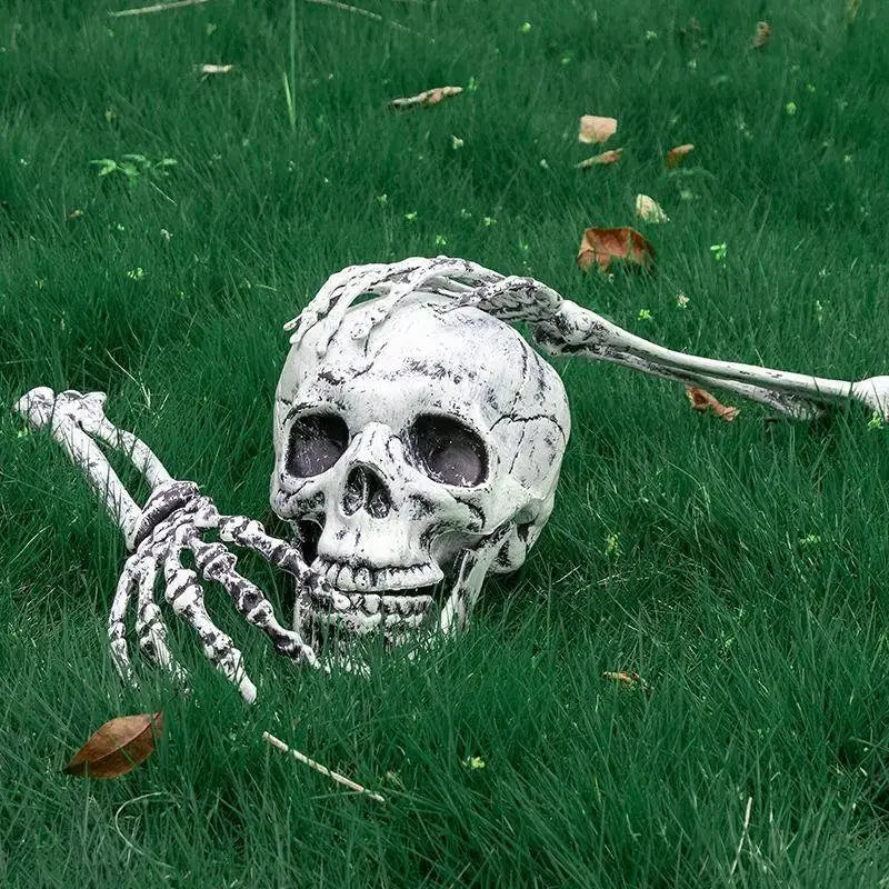 Halloween decor Skeleton Stakes Halloween Realistic Skull Skeleton Head Human Hand Arms for Halloween Party Home Garden Lawn