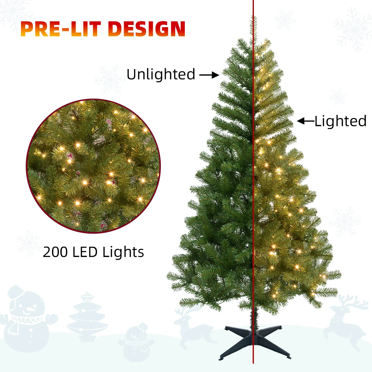6FT/6.23FT Pre-lit Falling Snow Artificial Christmas Tree, Indoor, Holiday, DIY, Home, Room, Kitchen, Party, Christmas Decor