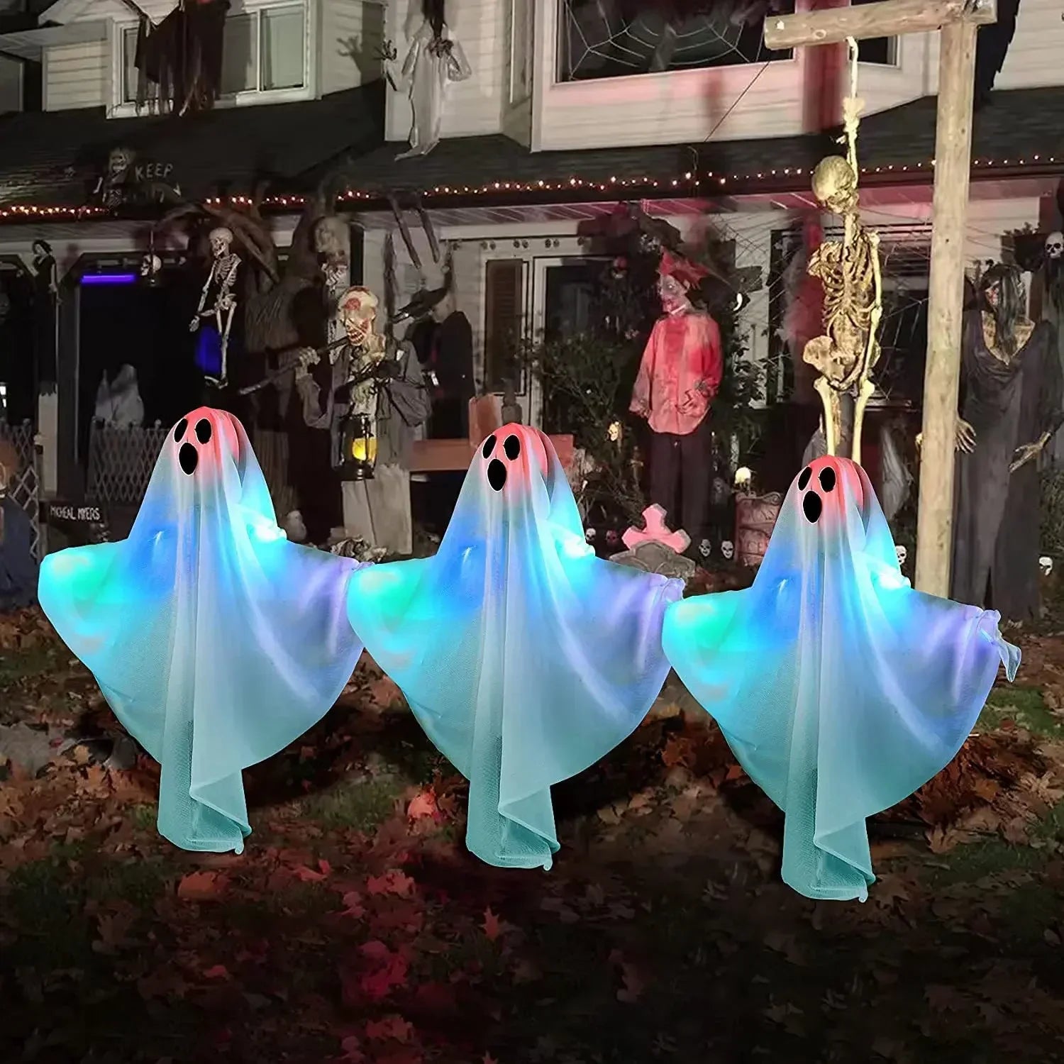 1-10PCS Halloween LED Lights Glowing Decor Hanging Scary Phantom for Haunted House Door Porch Escape Room Props Halloween Props