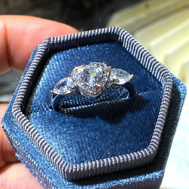 925 Sterling Silver Heart Rings Women Inlaid Dazzling Cubic Zirconia Elegant Wedding Accessories Daily Wearable Trendy Jewelry - You Offer