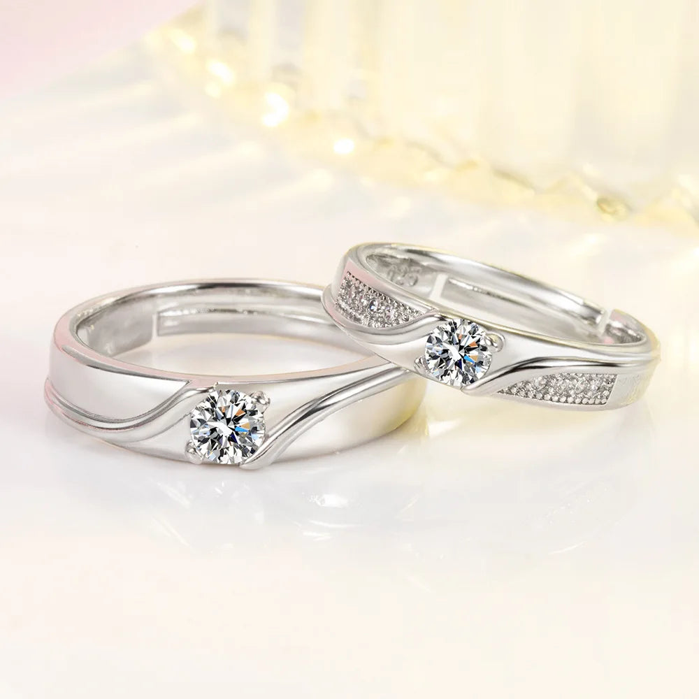 2Pcs 925 Sterling Silver Couples Ring Sets Light Polishing Simple Ring for Woman Man Classic Wedding Fine Jewelry Circle - You Offer