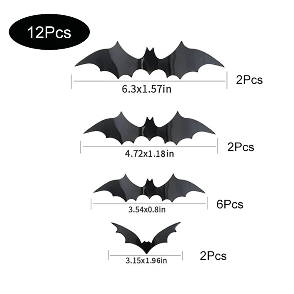 120 Pcs Halloween Bat Decorations Indoor PVC 3D Scary Bats Wall Decor Stickers 4 Sizes DIY Halloween Decals for Party Supplies