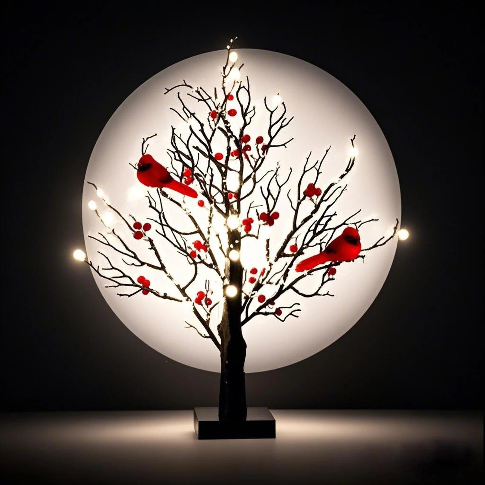 Red Bird Tree Light LED Cardinal Little Red Bird Table Decoration Twinkle Tree Lamp for Holiday Home Xmas Decor