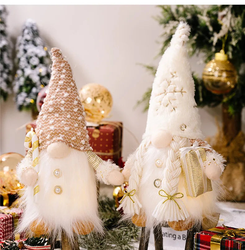 Christmas Decorations, Long Beard, Plush Hat, Light, Gift Holder, Walking Stick, Rudolph Doll, Window Display Item Navidad