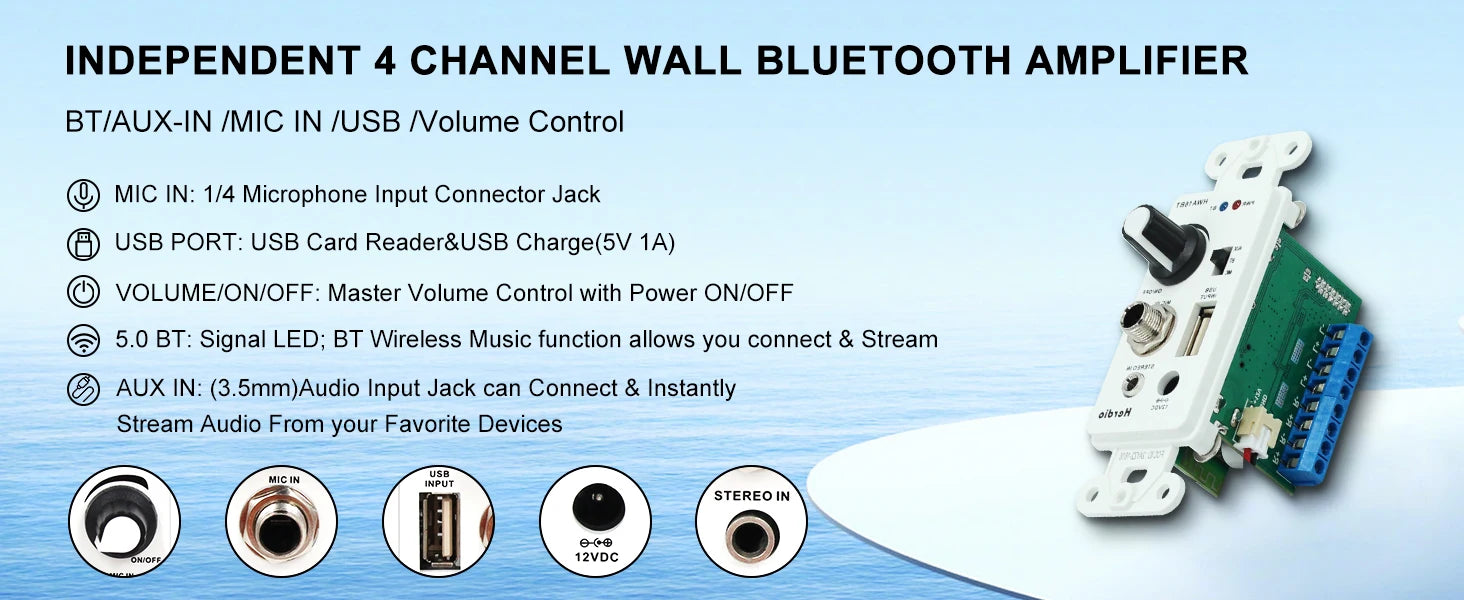 Herdio 6.5'' 4PCS Bluetooth In Ceiling Speakers 600W 2-Way Flush Mount Speakers System With Wall Amplifier Receiver For Bathroom