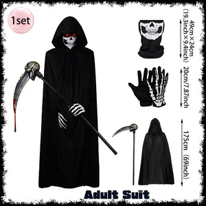Horror Halloween Grim Reaper Hooded Cloak Skull Scarf Night Glow Gloves Ghost Head Scythe Adult Kids Scary Halloween Decorations