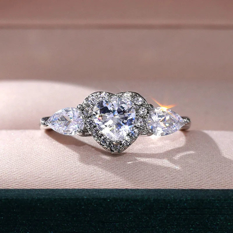 925 Sterling Silver Heart Rings Women Inlaid Dazzling Cubic Zirconia Elegant Wedding Accessories Daily Wearable Trendy Jewelry - You Offer
