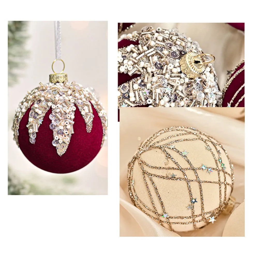 6CM 12PCS Premium Flocking Velvet Diamond Sequin Christmas Ball Window Hanging Home Christmas Decoration