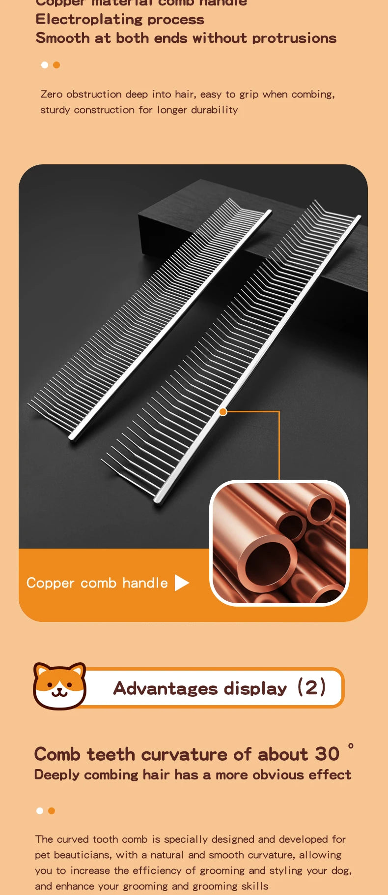 Pet grooming comb with curved hook, deep hair picking and fluffy texture, pet trainer beauty, curved teeth comb