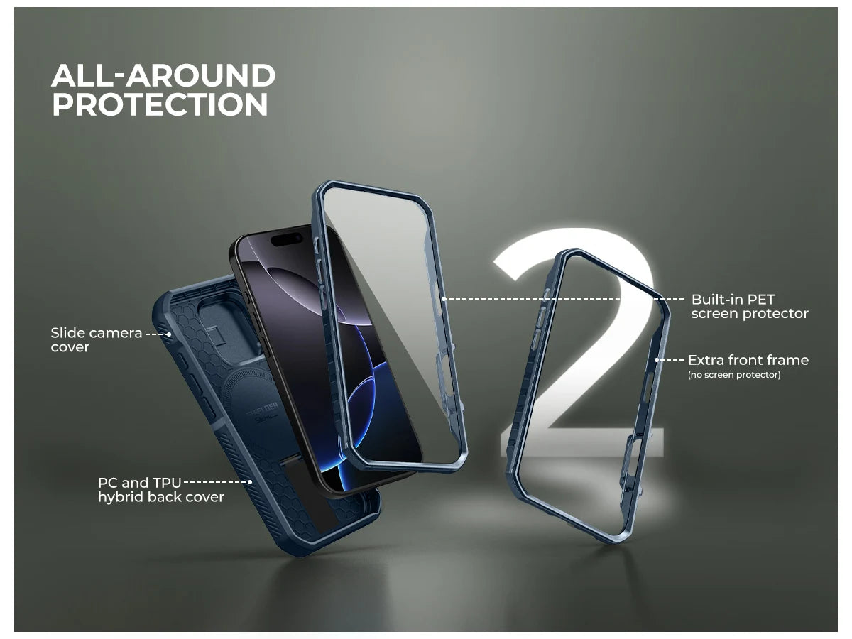 For iPhone 16 Case Kickstand Compatible with MagSafe Shockproof Bumper Cases with Slide Camera Cover  Built-in Screen Protector