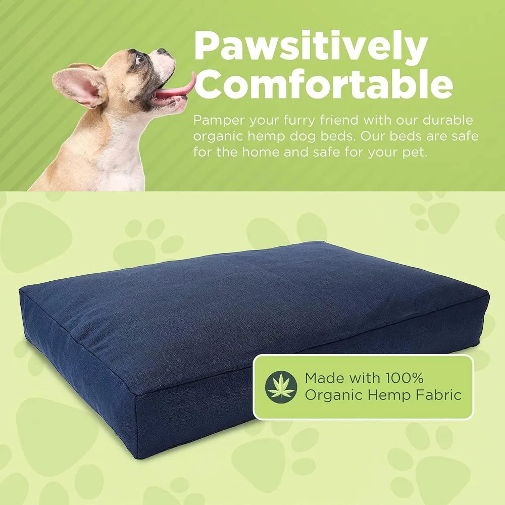 X-Large - 48 x 30 x 5 Premium Organic Hemp Dog Bed Organic Latex Fill - Removeable Cover