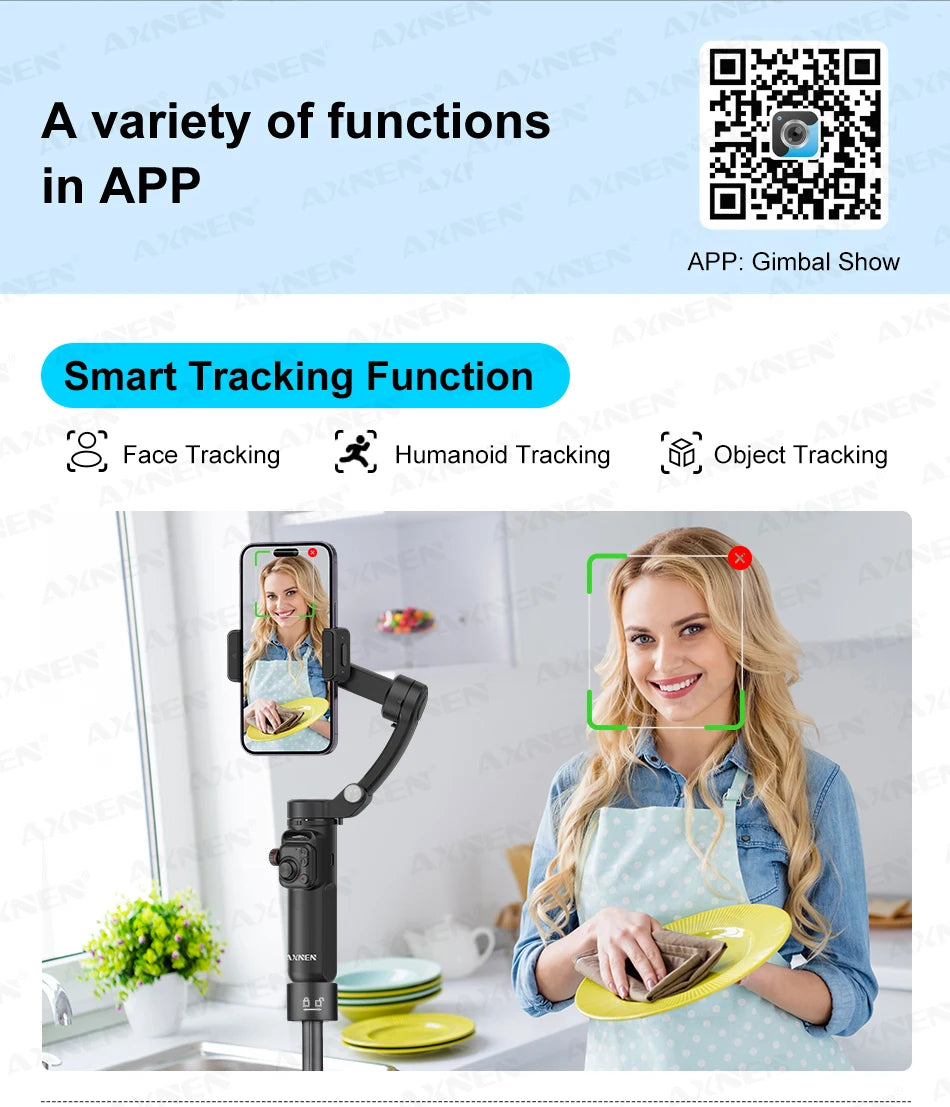 AXNEN M02 Gimbal Smartphone Stabilizer 3-Axis Anti-shake Video Record Handheld Selfie Gimbals for iPhone Android Face Tracking