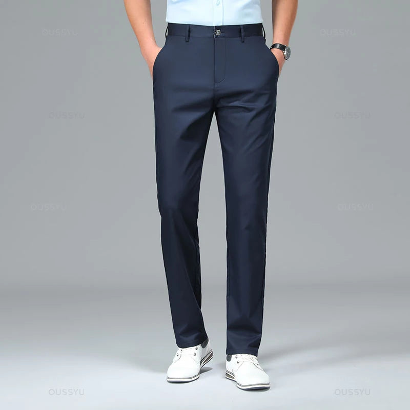 Spring Summer High Quality Luxury Straight Business Suit Pants Men Bamboo Fiber Designer Elegant Casual Long Formal Trouser Male - You Offer