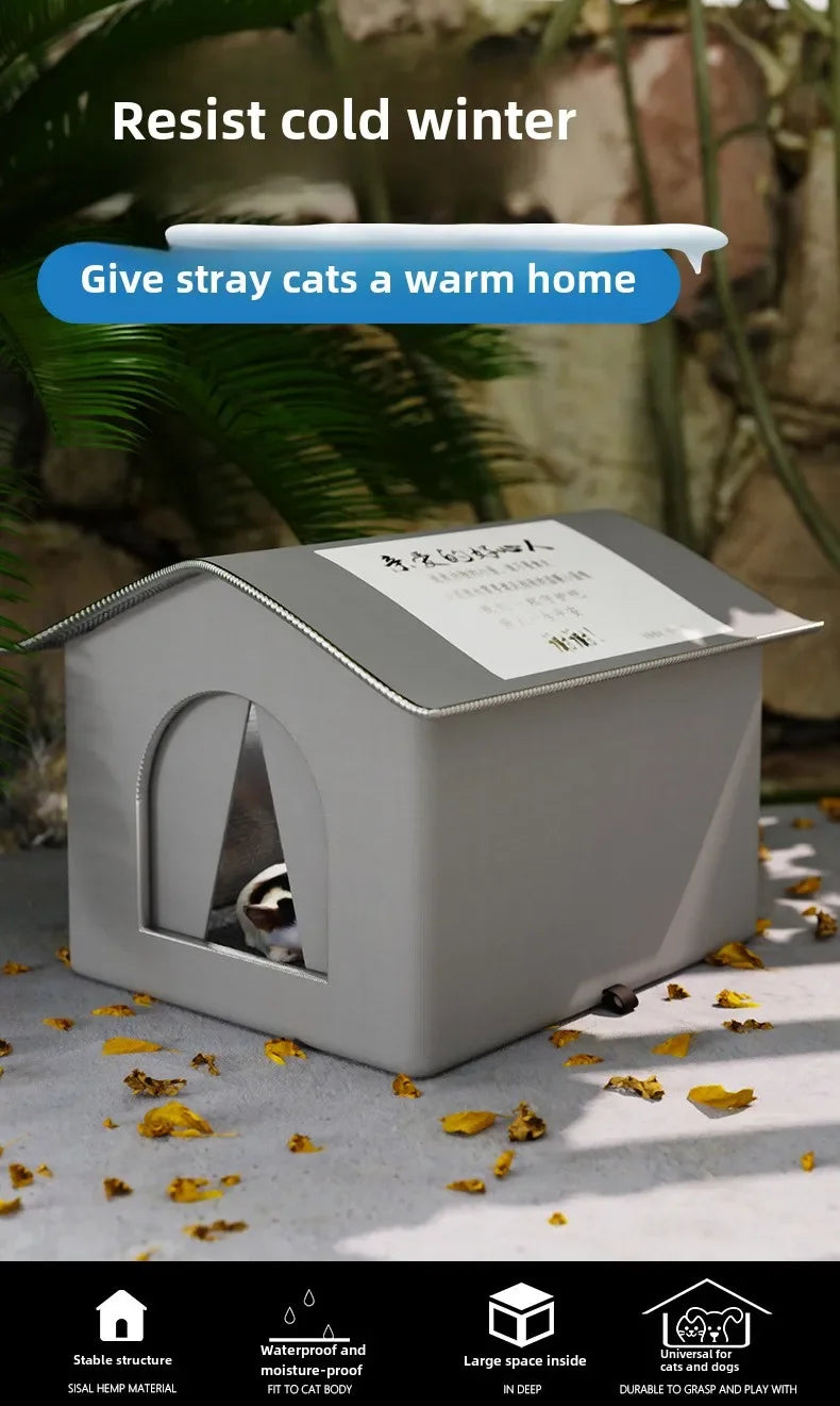 Stray Cat's House Waterproof Outdoor Feral Cat Houses FoldableTent Portable Travel Cold Resistant Pet House Winter Warm Outsid