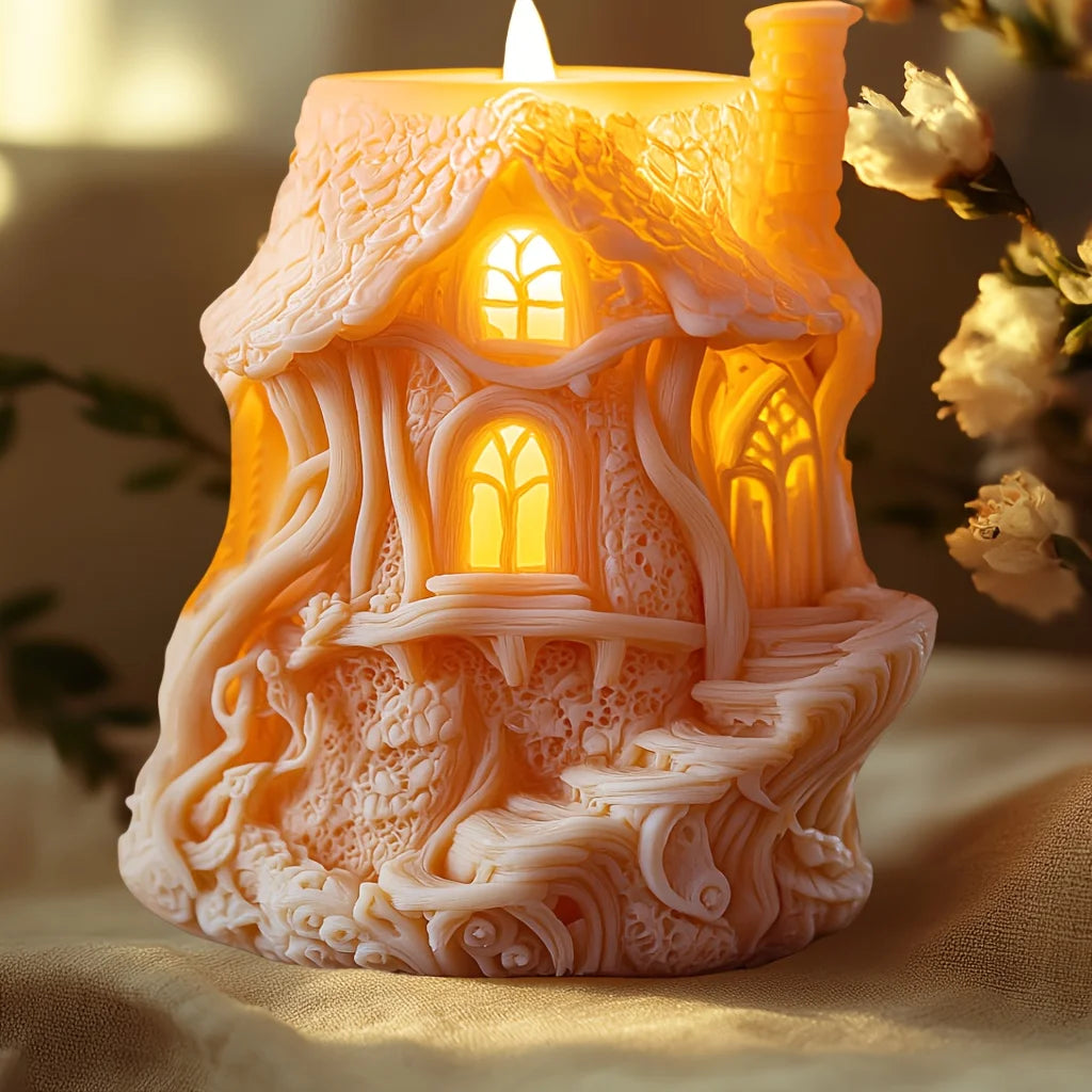 Magic House Relief Cylinder Candle Silicone Mold Halloween Gift Magic Elf Castle Cylinder Resin Mould Devil House Gypsum Molds
