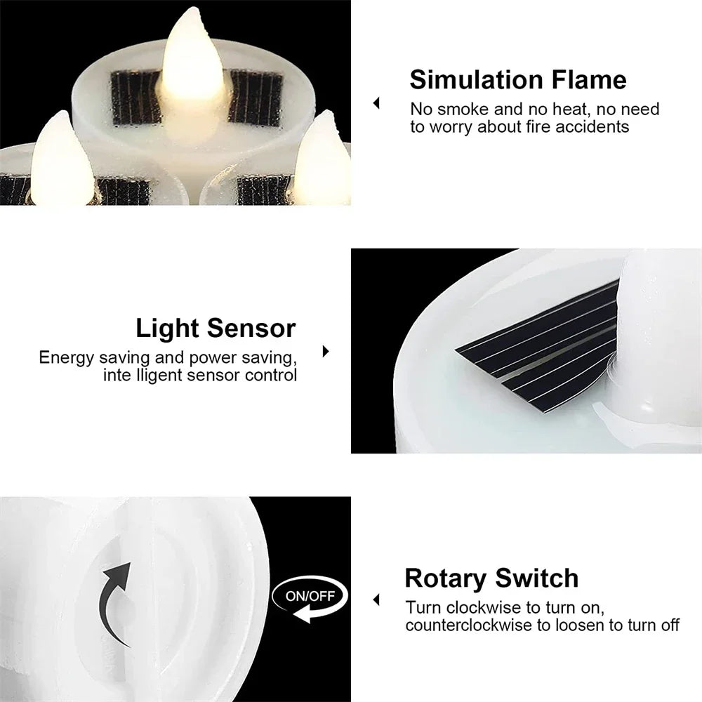 Solar LED Flameless Candles Waterproof Rechargeable Lights for Outdoor Garden Party Halloween Gift Day of the Dead Decoration