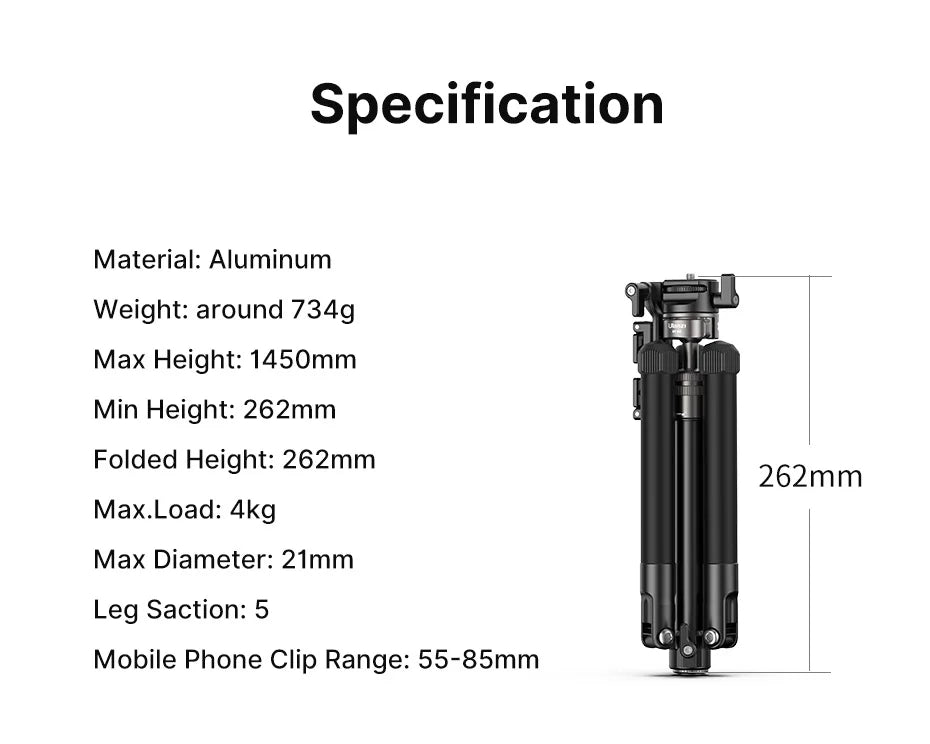 Ulanzi MT-63 26CM Portable Mini Tripod with 360° Panoramic Head Horizontal and Vertical Shooting for Smartphones Cameras