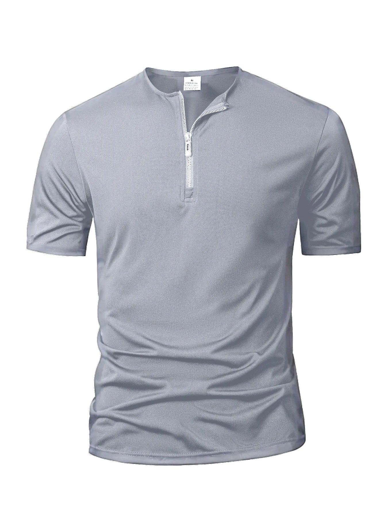 Summer Men's Solid Color T-shirt Short Sleeve Zipper Collar T Shirt Relaxed Breathable Casual Street Wear New Men's Top