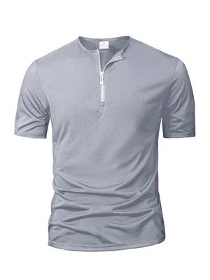 Summer Men's Solid Color T-shirt Short Sleeve Zipper Collar T Shirt Relaxed Breathable Casual Street Wear New Men's Top
