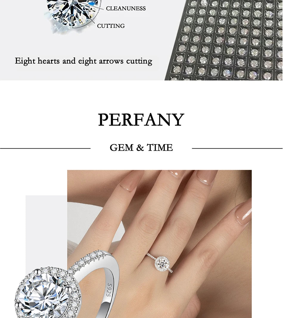 PERFANY Moissanite Ring For Women S925 Pure Silver Plated 18K White Gold Round Diamond Proposal Wedding High-end Jewelry - You Offer